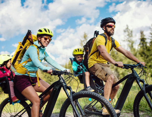 Family riding their bikes