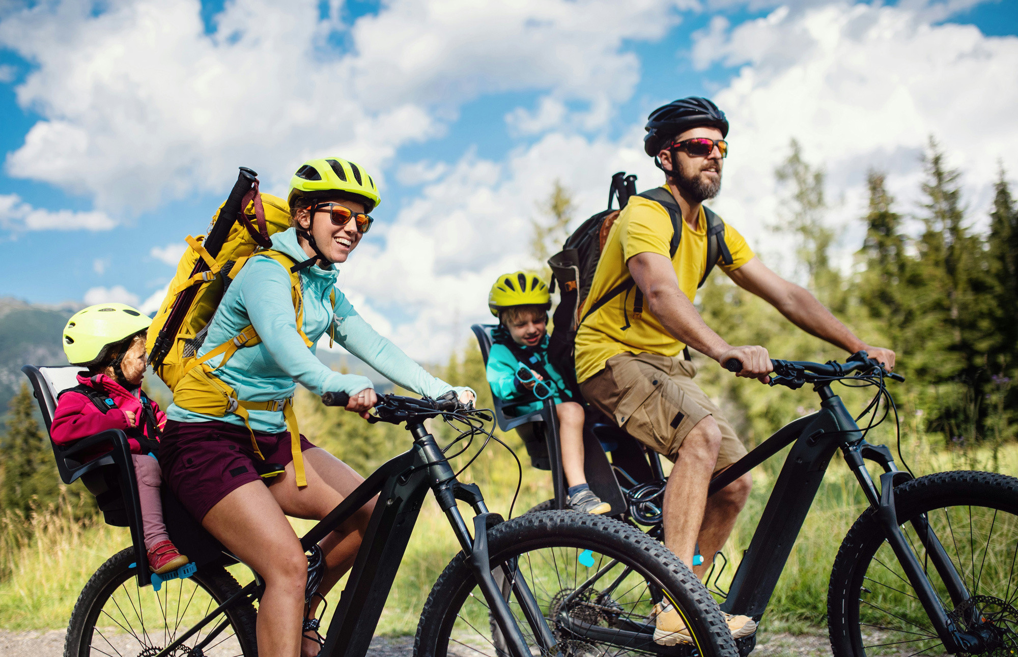 Family riding their bikes
